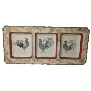American Atelier At Home Platter Tray Three Sectional Discontinued Rooster 5644